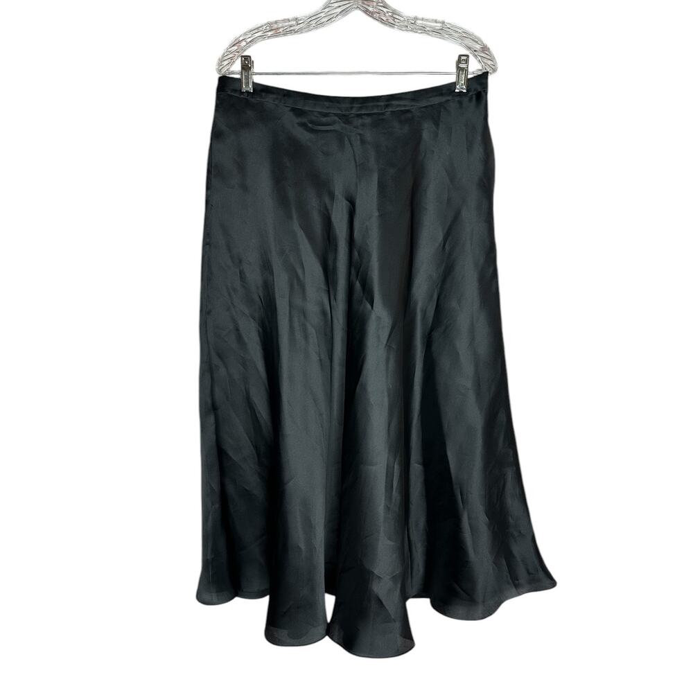 St. John Evening Black 100% Silk Midi Flowy Lined Skirt Side Zipper Size 12 - Picture 3 of 12